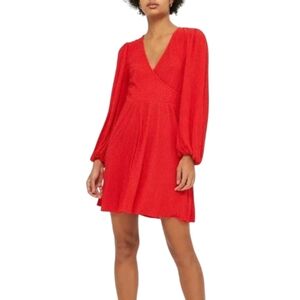 Topshop Balloon Sleeve Cherry Red Dress Simple‎ Monochrome Solid Breezy Party